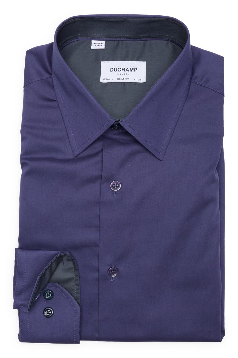 Slim Fit Stretch Cotton Dress Shirt, Alternate, color, NAVY