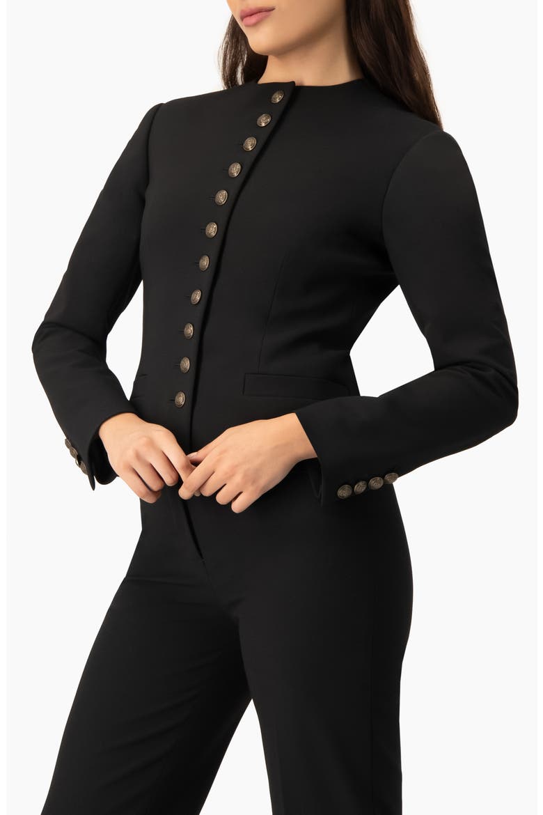 Collarless Tailored Blazer with Gold Crest Buttons, Alternate, color, Black