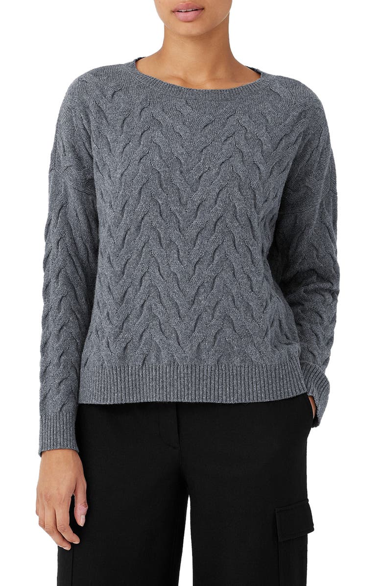 Eileen Fisher Crewneck Boxy Organic Cotton & Recycled Cashmere Sweater, Main, color, 