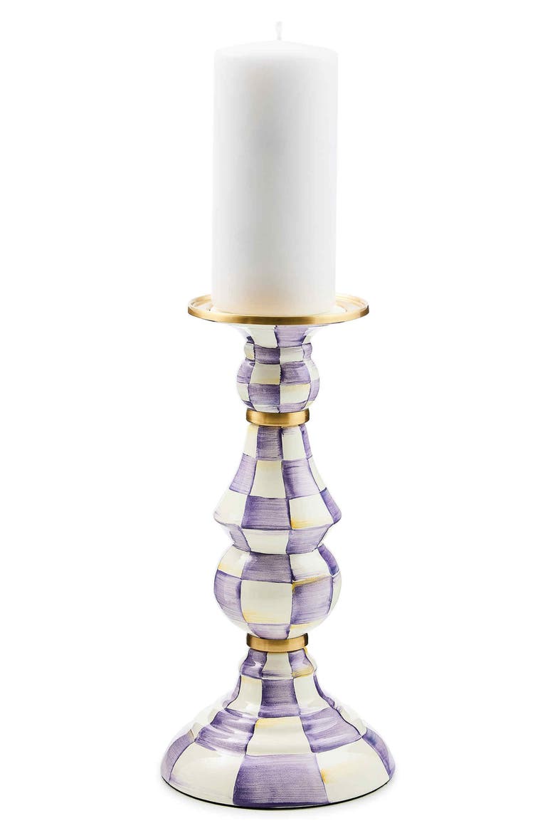Violet Check Large Pillar Candleholder, Alternate, color, VIOLET