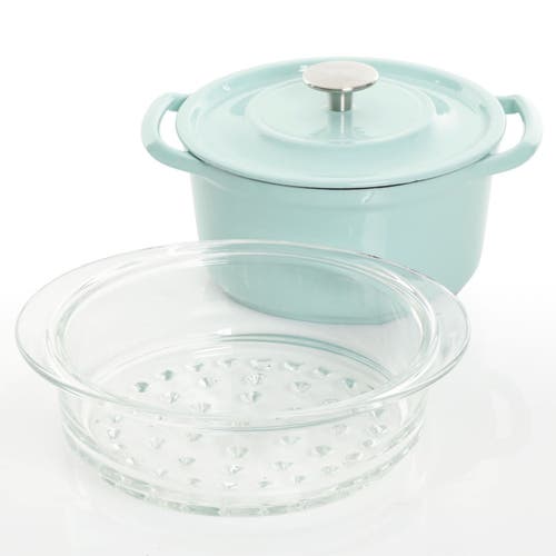 Kenmore Elite Oak Park 3 Quart Enameled Cast Iron Casserole With Lid And Glass Steamer In Green