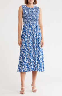Calvin Klein Floral Smocked Bodice Midi Dress