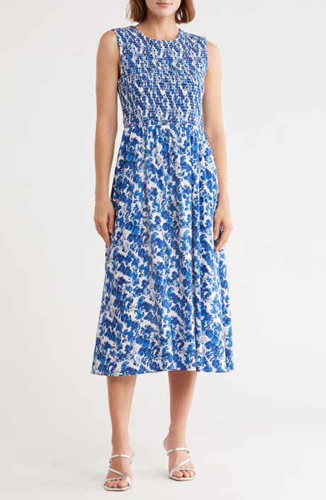 Calvin Klein Floral Smocked Bodice Midi Dress