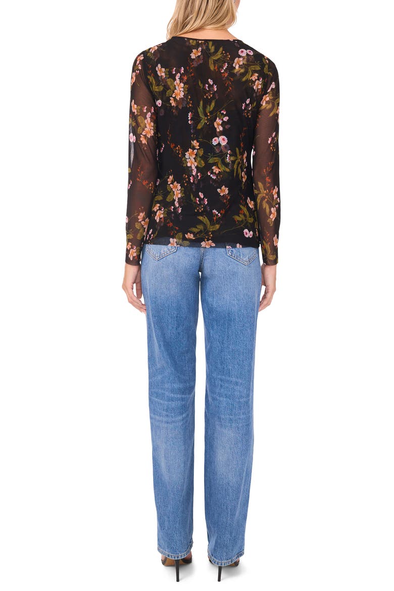 Floral Long Sleeve Mesh Top, Alternate, color, RICH BLACK