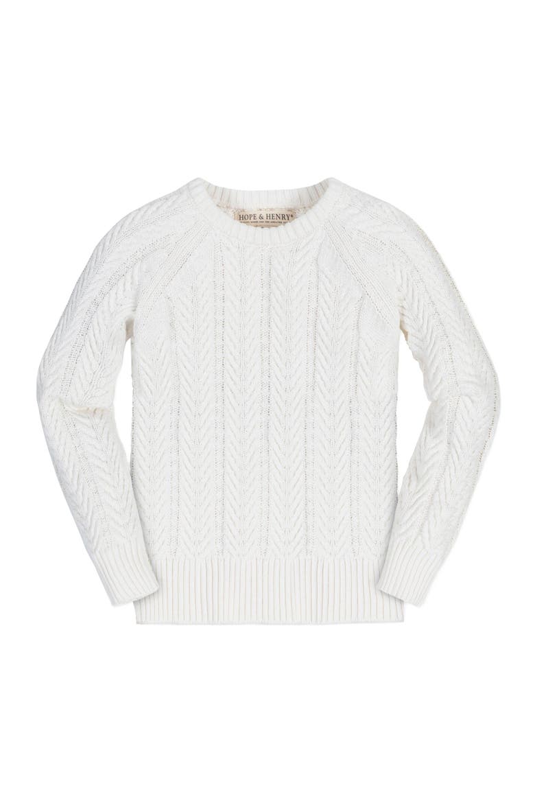 Baby Girls' Organic Raglan Cable Sweater, Infant, Main, color, Soft White Leaf Cable