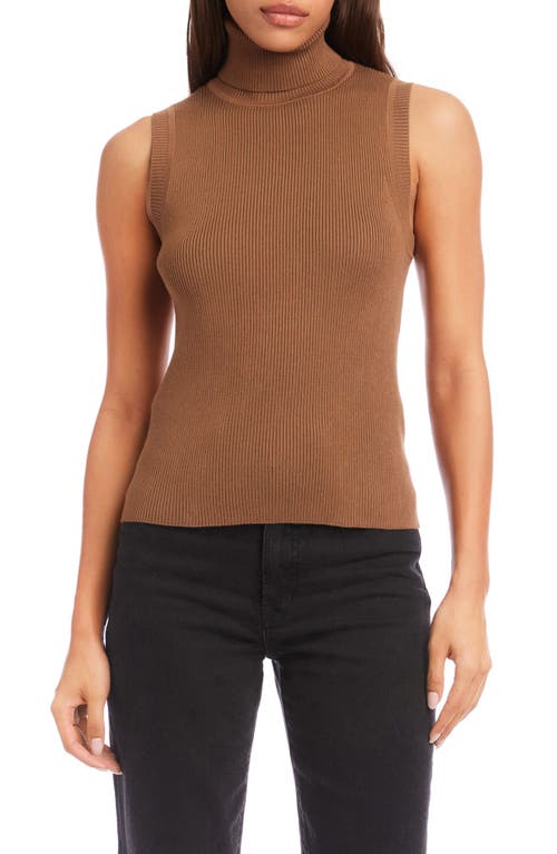 Fifteen Twenty Kelli Turtleneck Sleeveless Rib Sweater In Brown