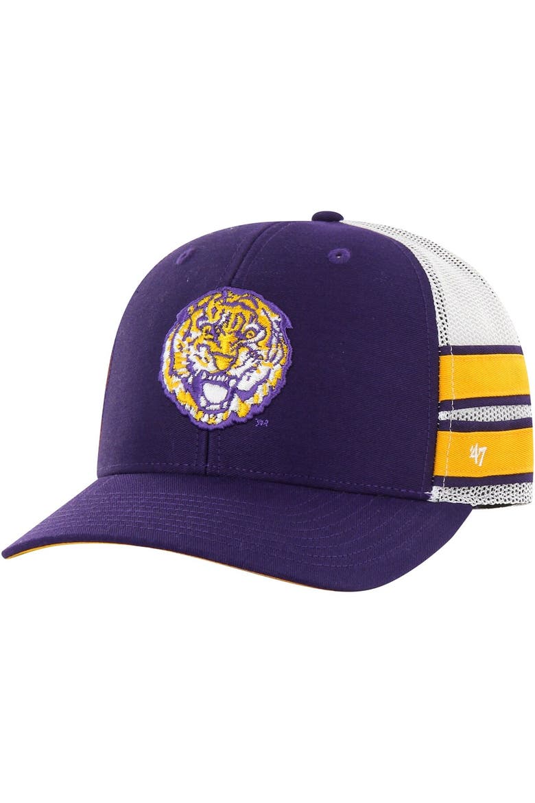 Men's '47 Purple LSU Tigers Straight Eight Adjustable Trucker Hat, Main, color, Purple