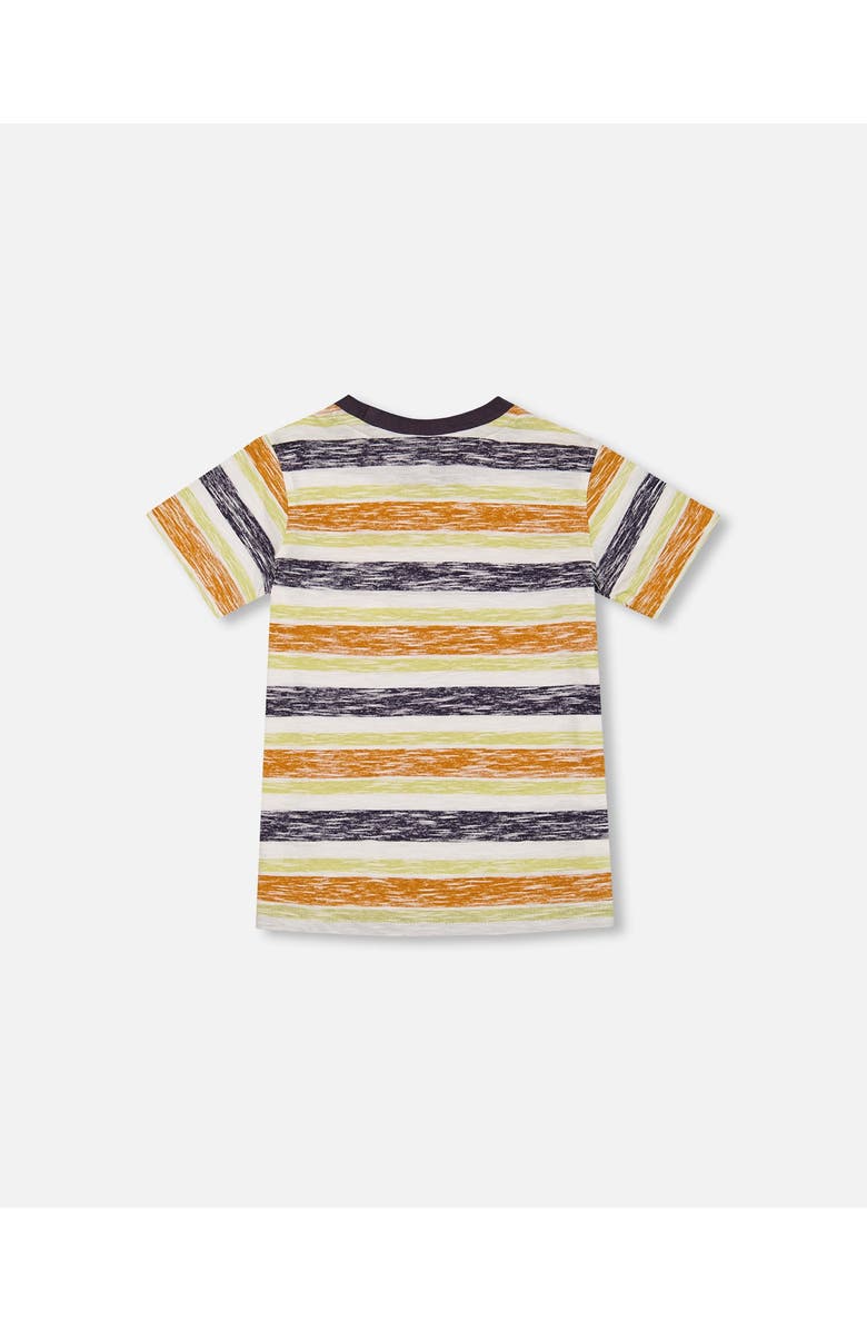 Deux par Deux Little Boy's Printed Organic Cotton Tee Navy Striped, Orange, And Lime Green, Alternate, color, 