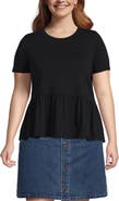 Lands' End Short Sleeve Lightweight Jersey Crew Neck Peplum Tee