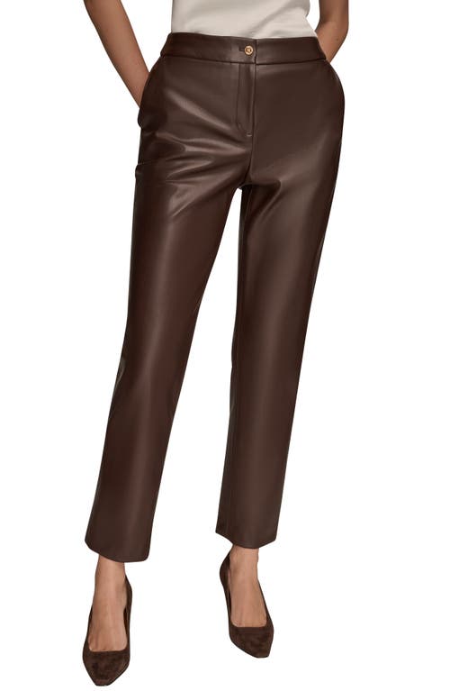 Donna Karan New York Faux Leather Ankle Slim Fit Pants In Brown