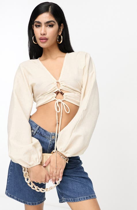 Balloon Sleeve Cutout Crop Top