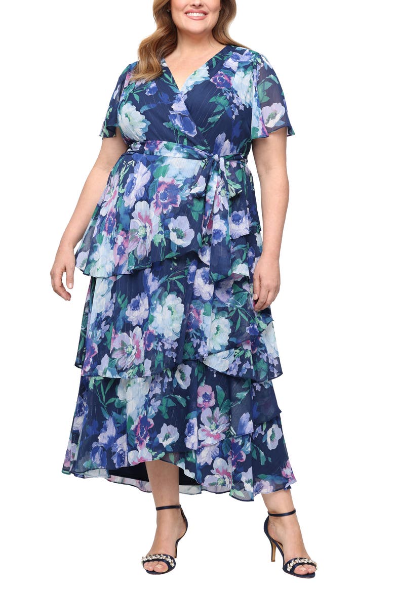 Floral Chiffon Dress, Main, color, BLUE/ MULTI