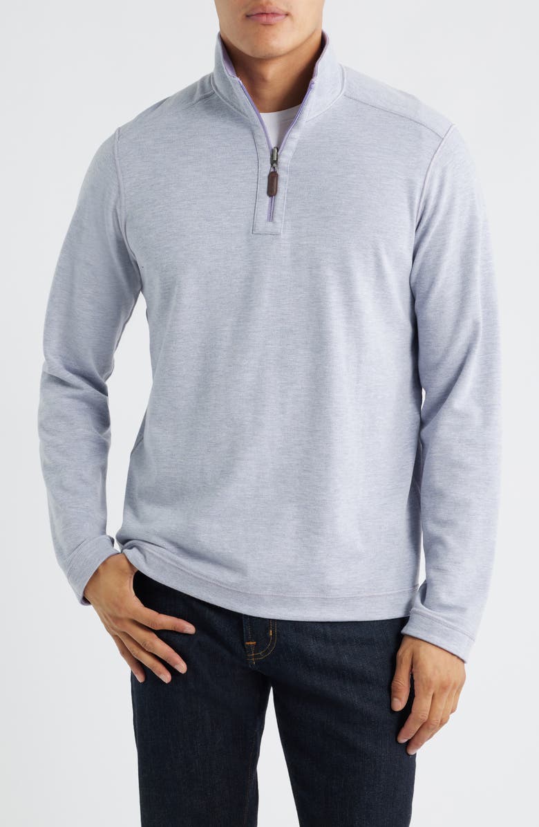 Johnston & Murphy Icon Reversible Cotton Blend Quarter Zip Pullover, Alternate, color, Purple/ Storm