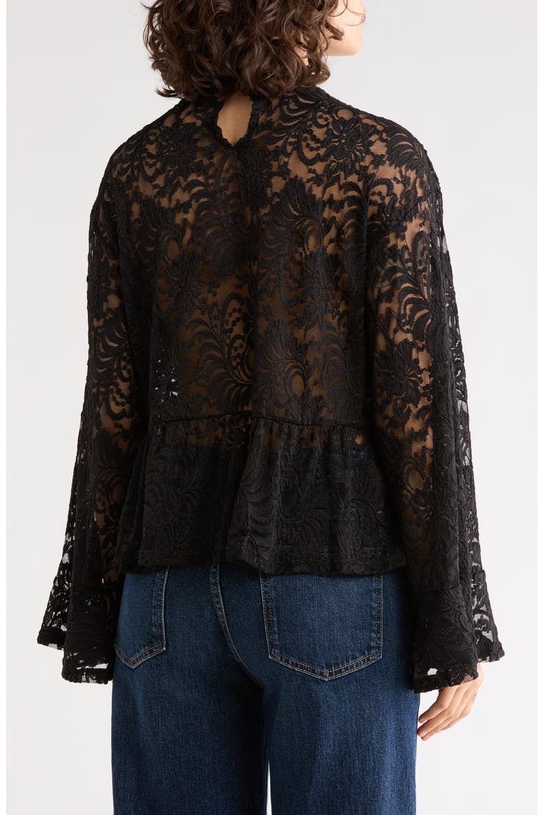 Ruffle Long Sleeve Lace Top, Alternate, color, BLACK