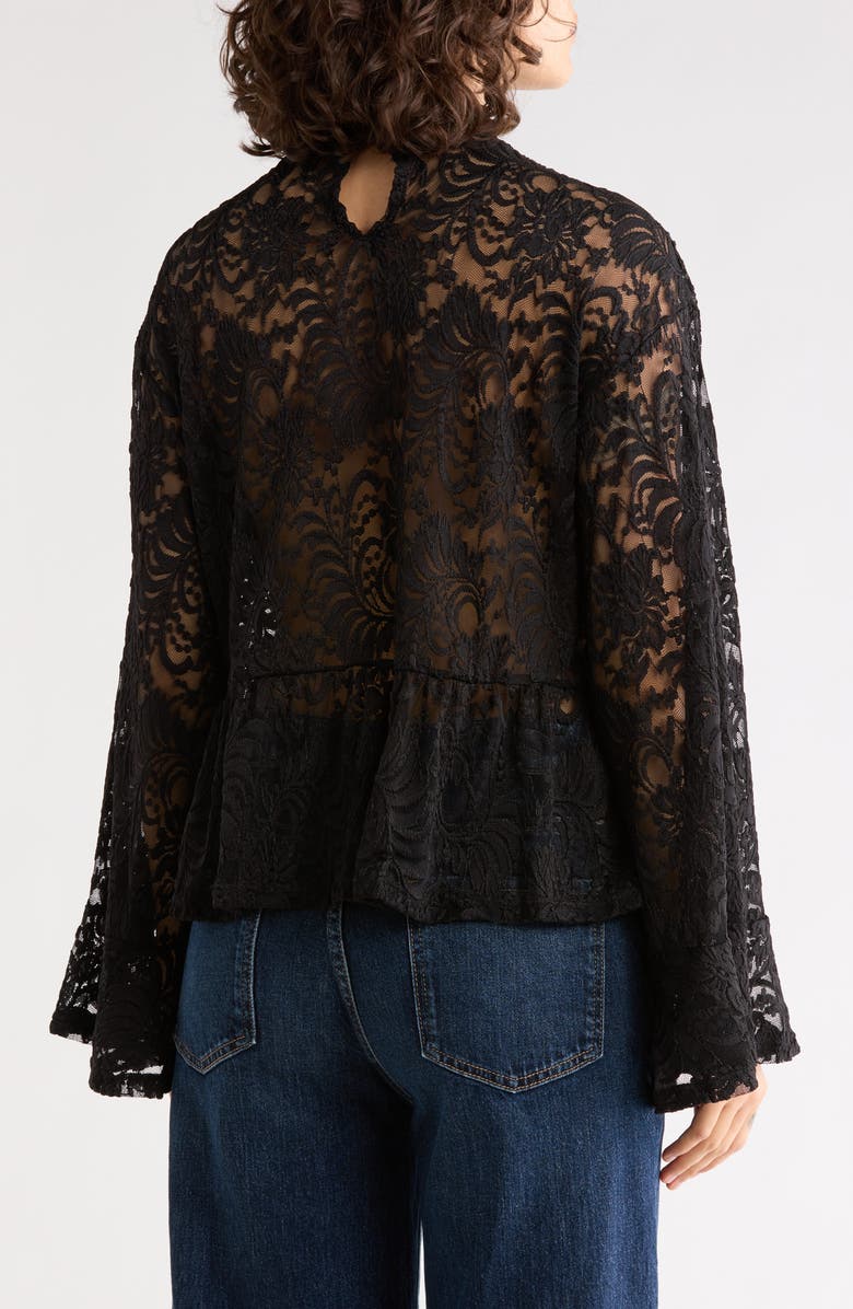 Sanctuary Ruffle Long Sleeve Lace Top, Alternate, color, Black
