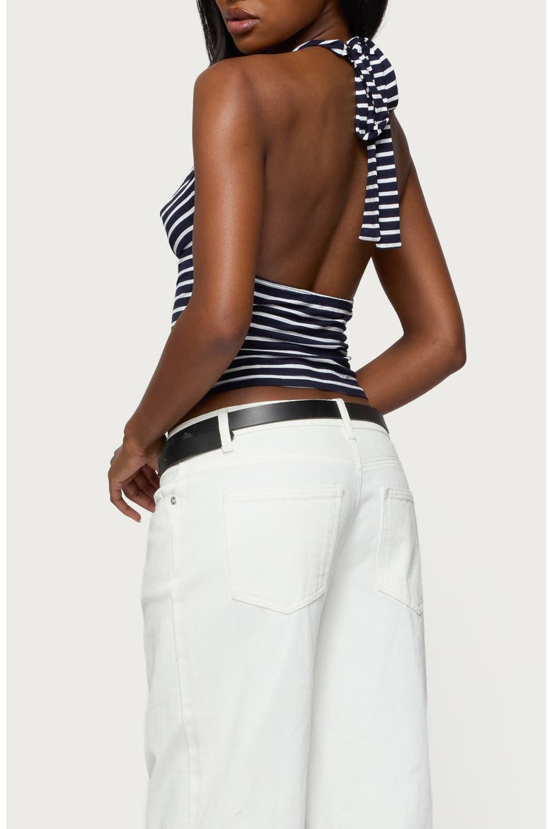 Stripe Cowl Neck Halter Top, Alternate, color, NAVY-AND-WHITE