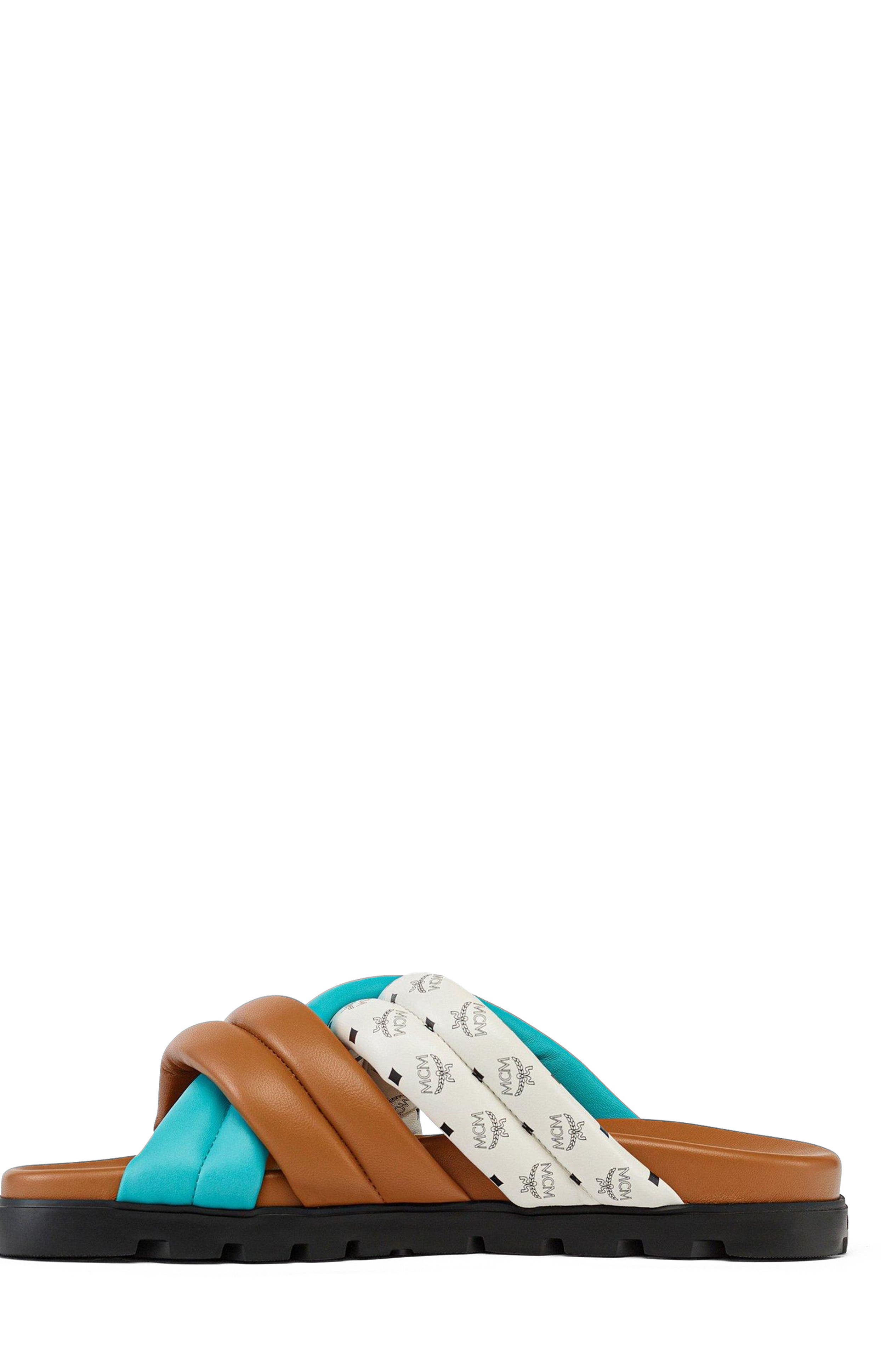 MCM Monogram Cross Sandals in Lamb Leather, Alternate, color, 