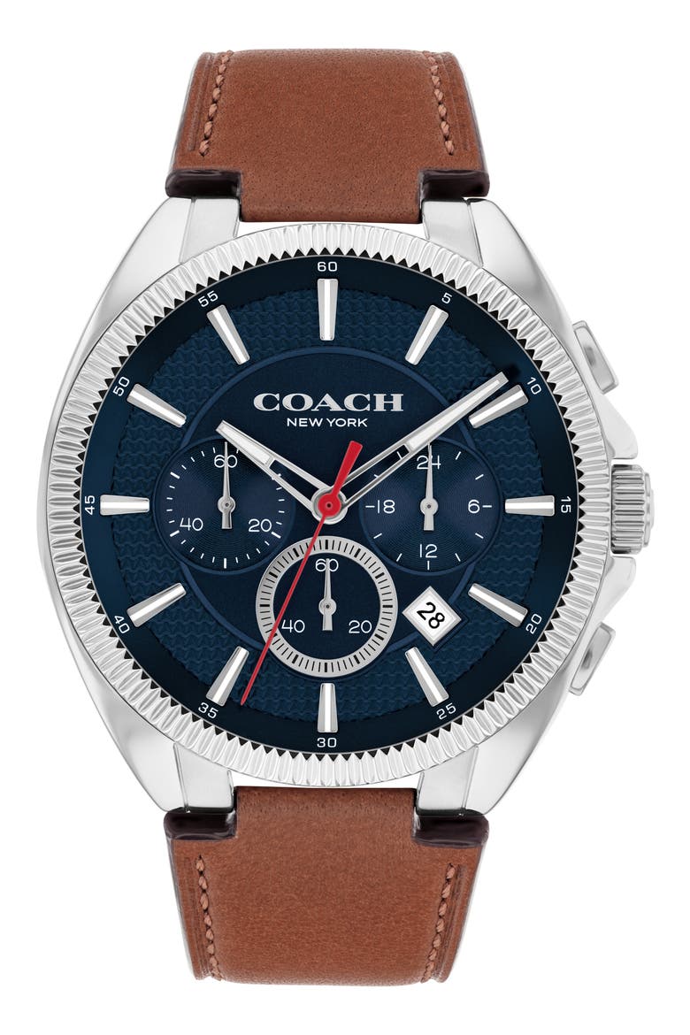 Jackson Chronograph Leather Strap Watch, 44mm, Main, color, NAVY