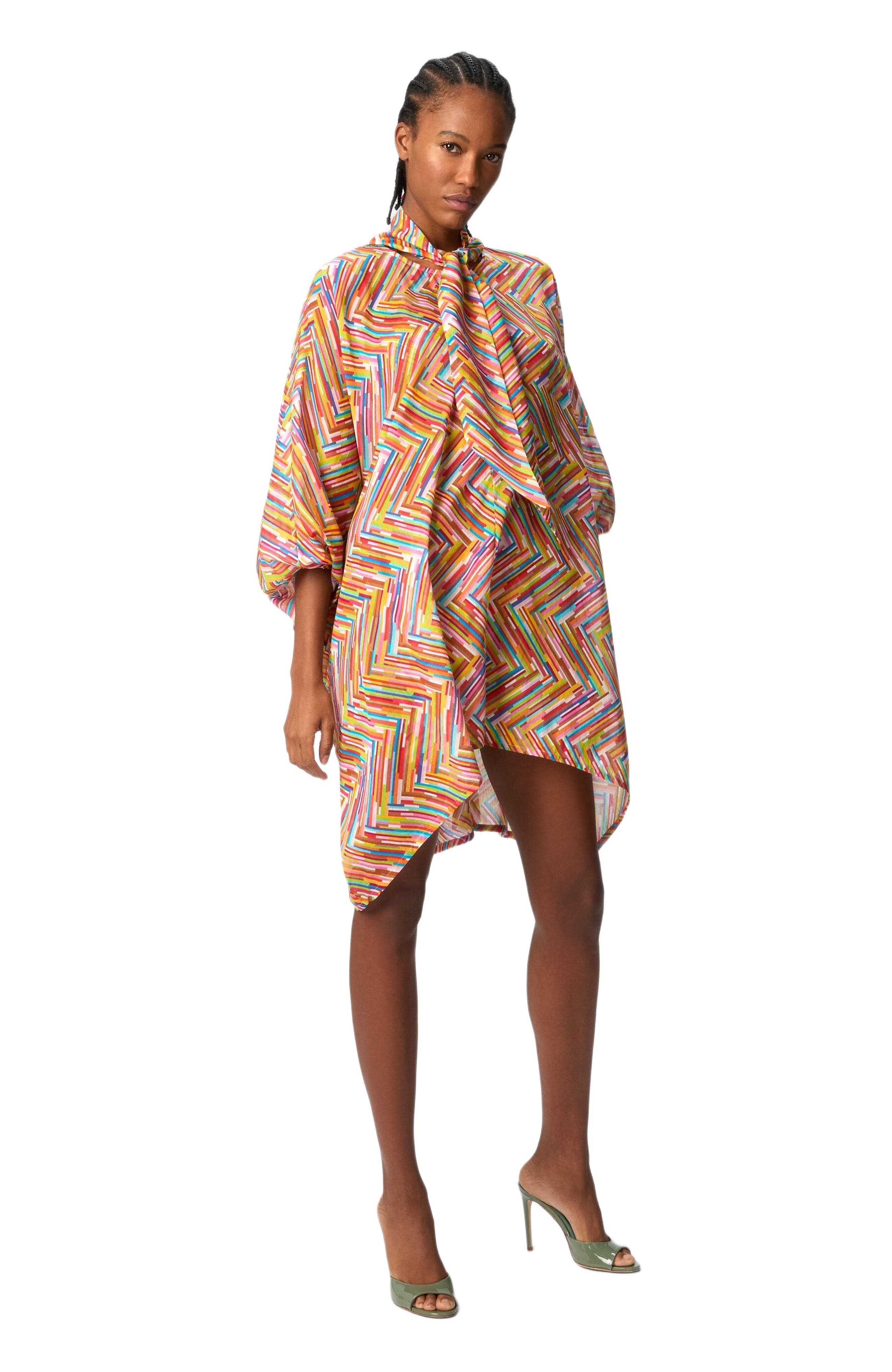 Asymmetrical Blouse In Printed Cotton And Silk Blend