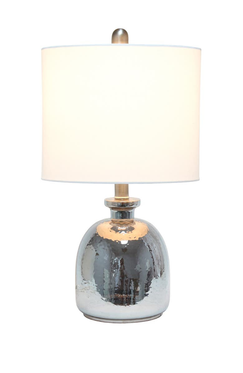 LALIA HOME Metallic Gray Hammered Glass Jar Table Lamp with White Linen Shade, Main, color,
