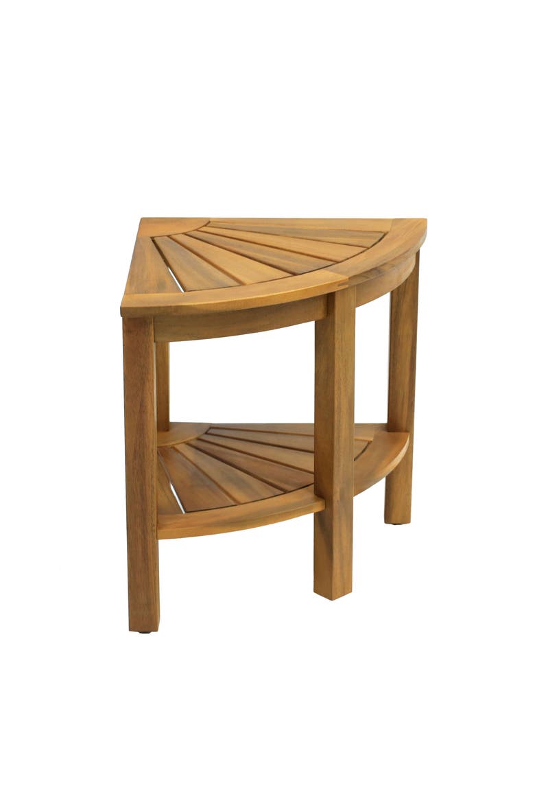 Maris Coastal Acacia Wood Corner Shower Stool, 2-Tier Indoor/Outdoor Bath Bench with Storage Shelf for Bathroom Spa, Main, color, Natural