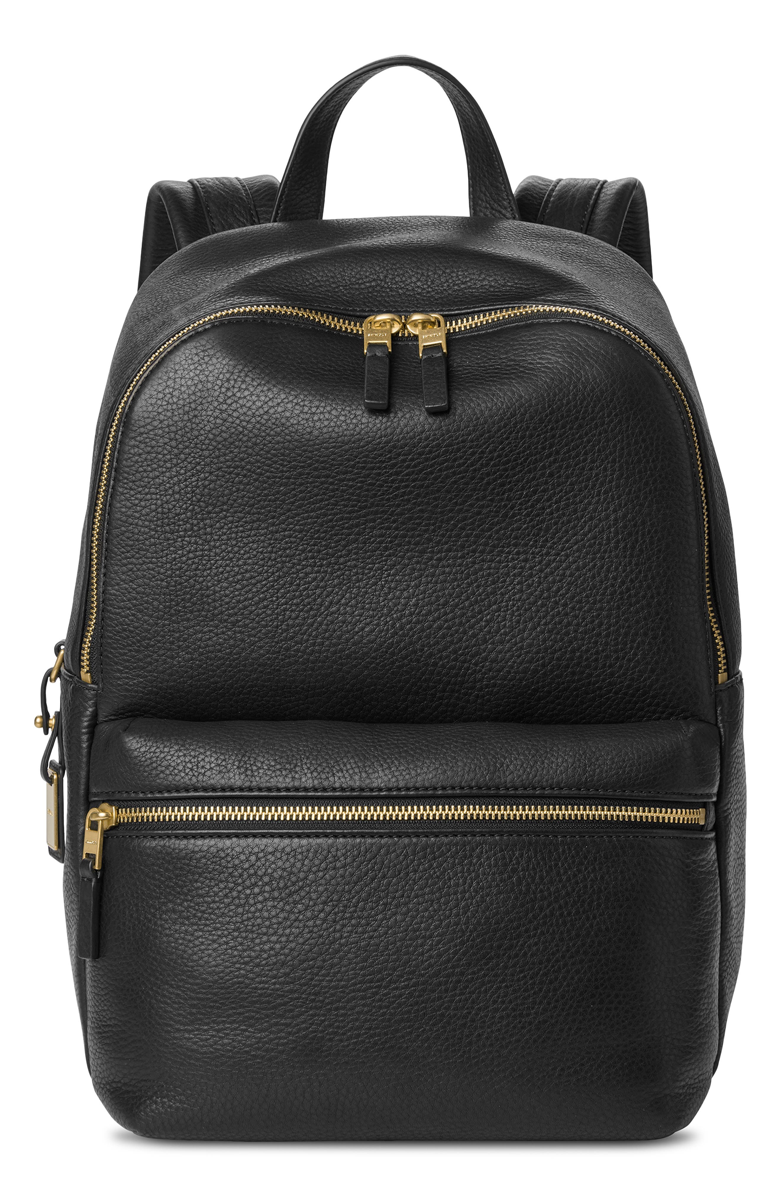 Shinola Small Runwell Leather Backpack, Main, color, Black