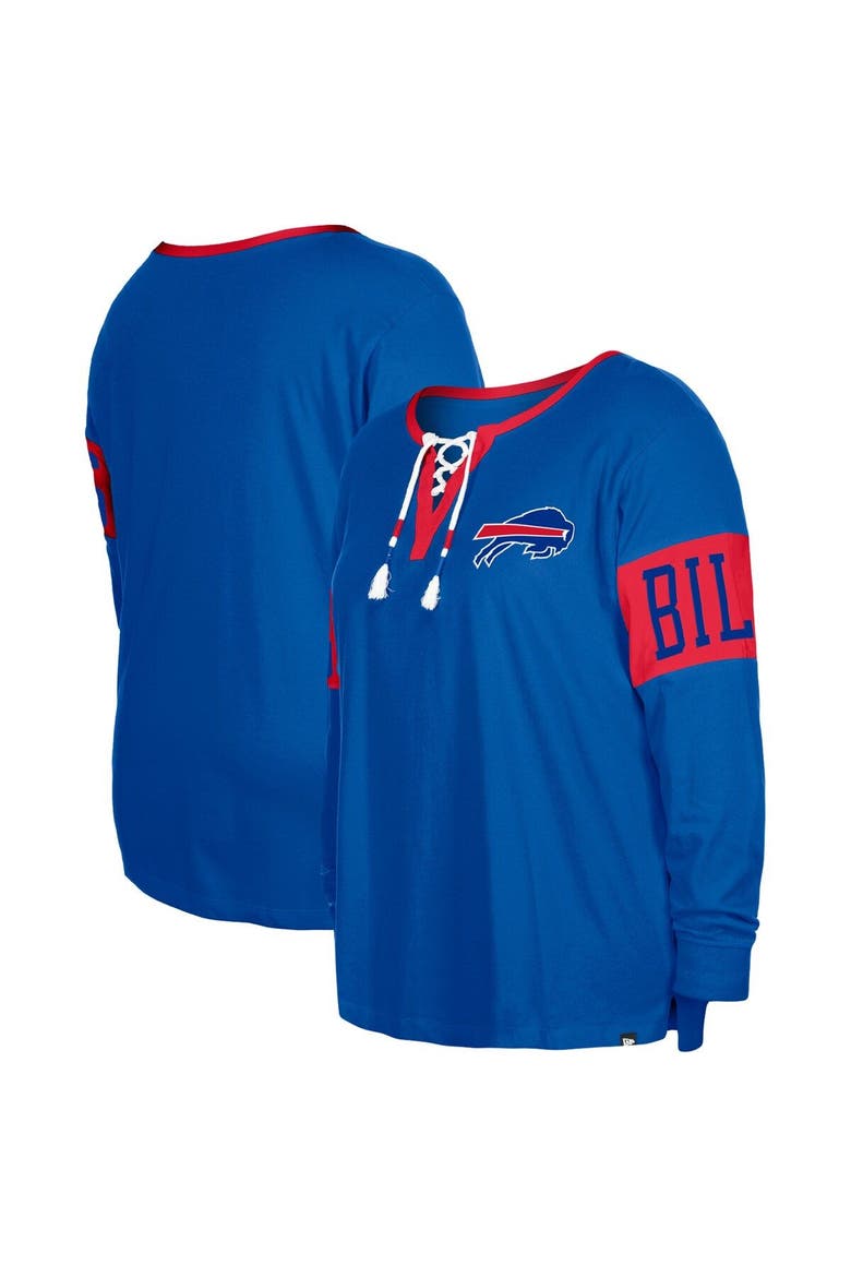 Women's New Era  Royal Buffalo Bills Plus Size Lace-Up Notch Neck Long Sleeve T-Shirt, Main, color, Royal