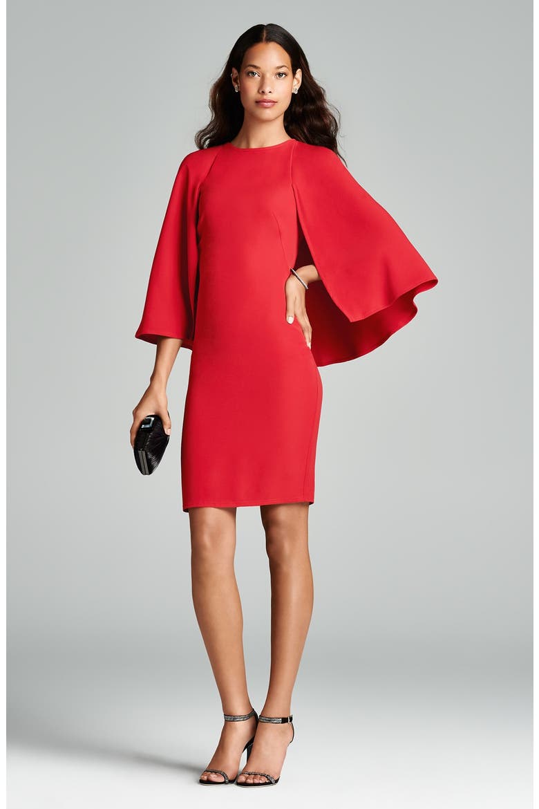 Cape Back Crepe Sheath Dress, Alternate, color, FLAME