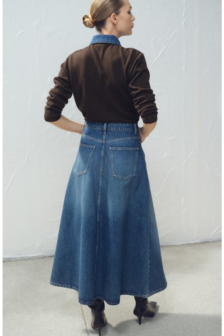 A-Line Denim Midi Skirt, Alternate, color, DARK BLUE