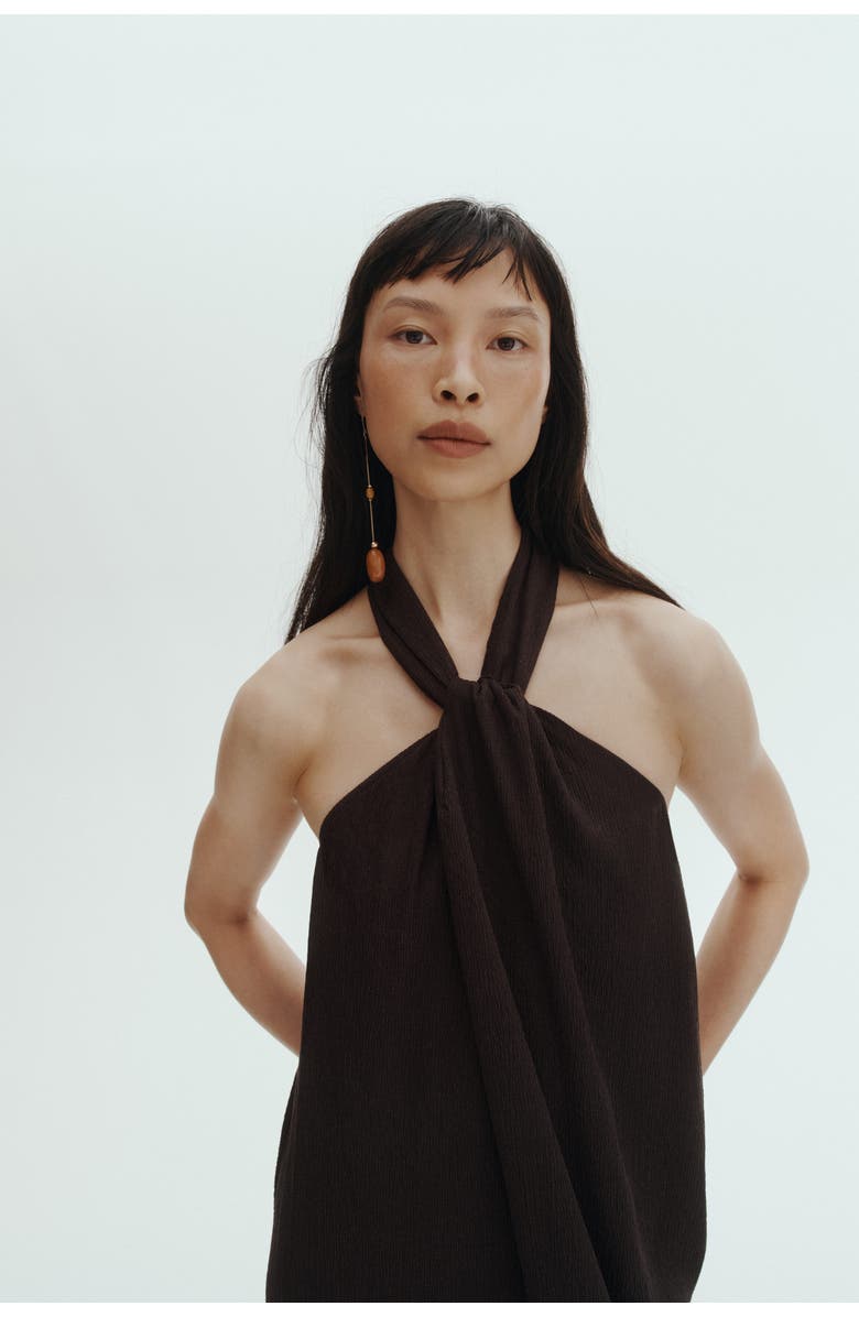H&M Twist-detail Halterneck Dress, Alternate, color, Dark Brown