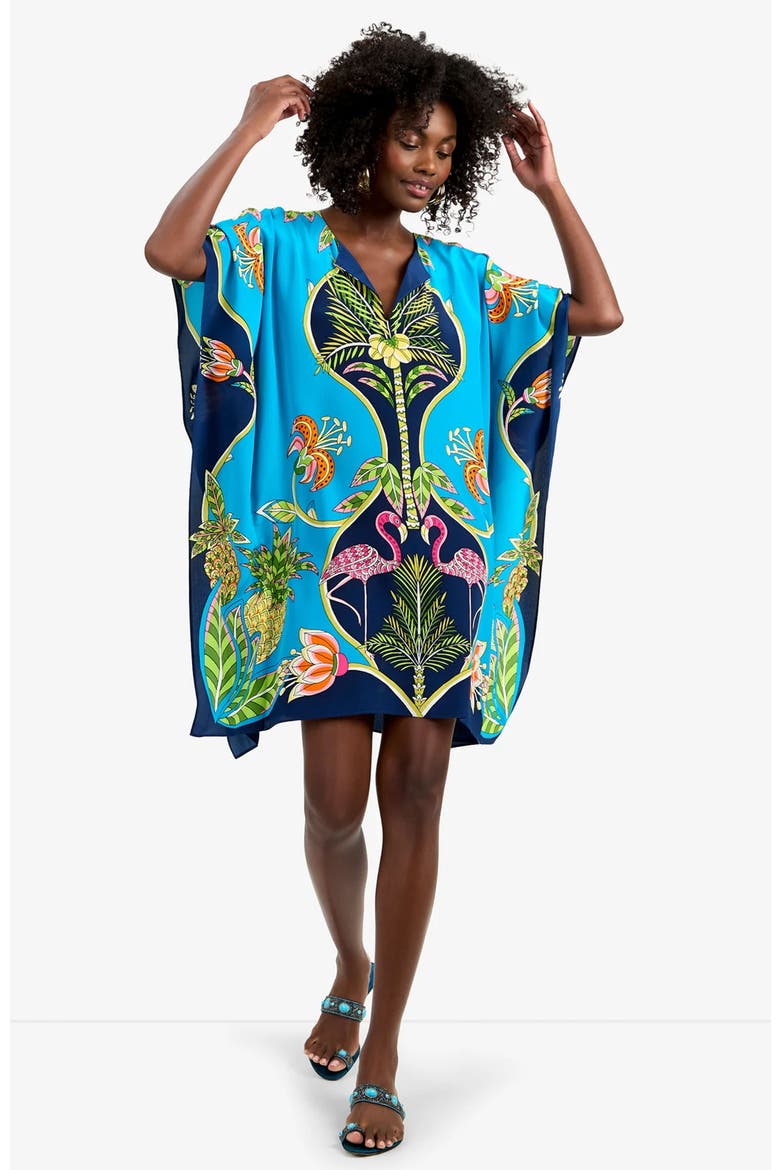 Theodora Tiger Lily Printed Silk Caftan Dress, Alternate, color, Tiger Lily