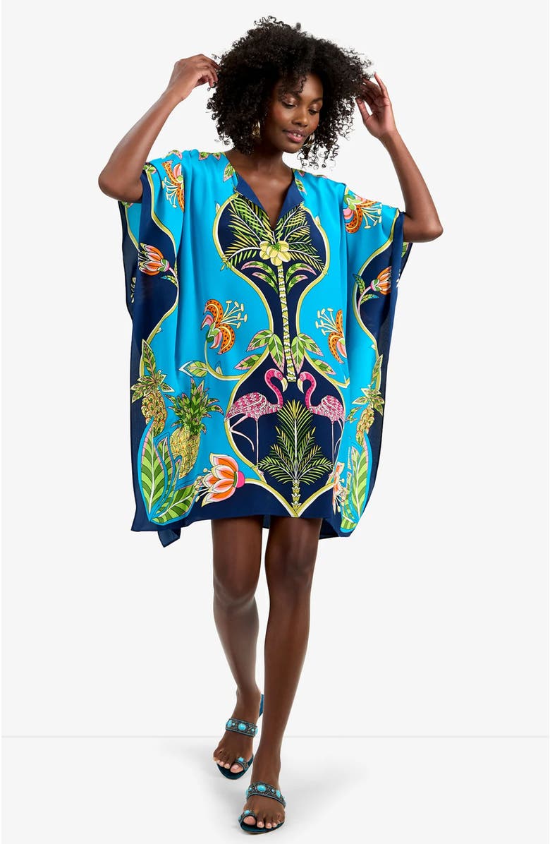 Trina Turk Theodora Tiger Lily Printed Silk Caftan Dress, Alternate, color, Tiger Lily