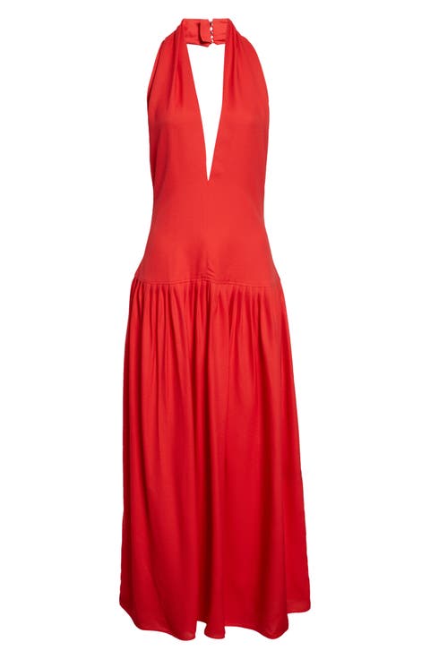 Tala Drop Waist Halter Georgette Maxi Dress
