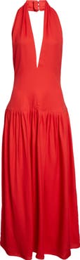 Proenza Schouler Tala Drop Waist Halter Georgette Maxi Dress