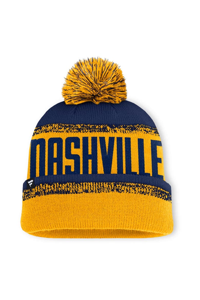 Men's Fanatics Gold/Navy Nashville Predators Fundamentals Thrive Cuffed Knit Hat with Pom, Alternate, color, Gold
