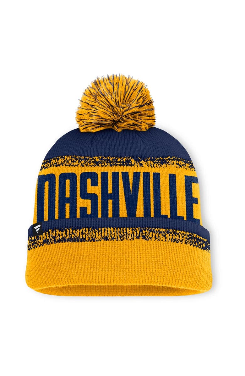 FANATICS Men's Fanatics Gold/Navy Nashville Predators Fundamentals Thrive Cuffed Knit Hat with Pom, Alternate, color, Gold