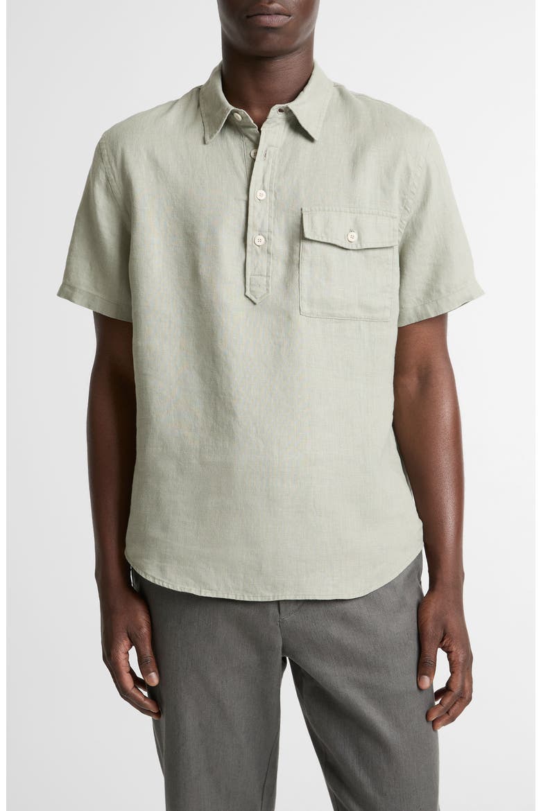 Short Sleeve Linen Popover Shirt, Main, color, MATCHA