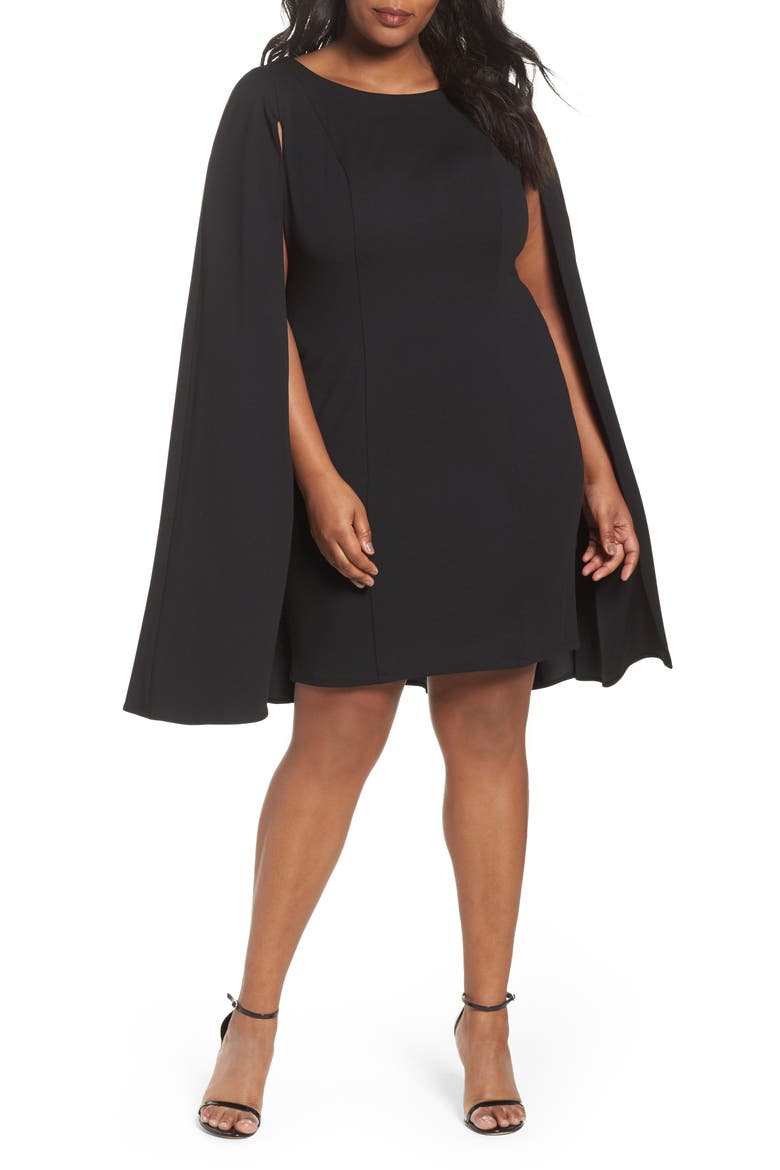 Cape Sheath Dress, Main, color, BLACK