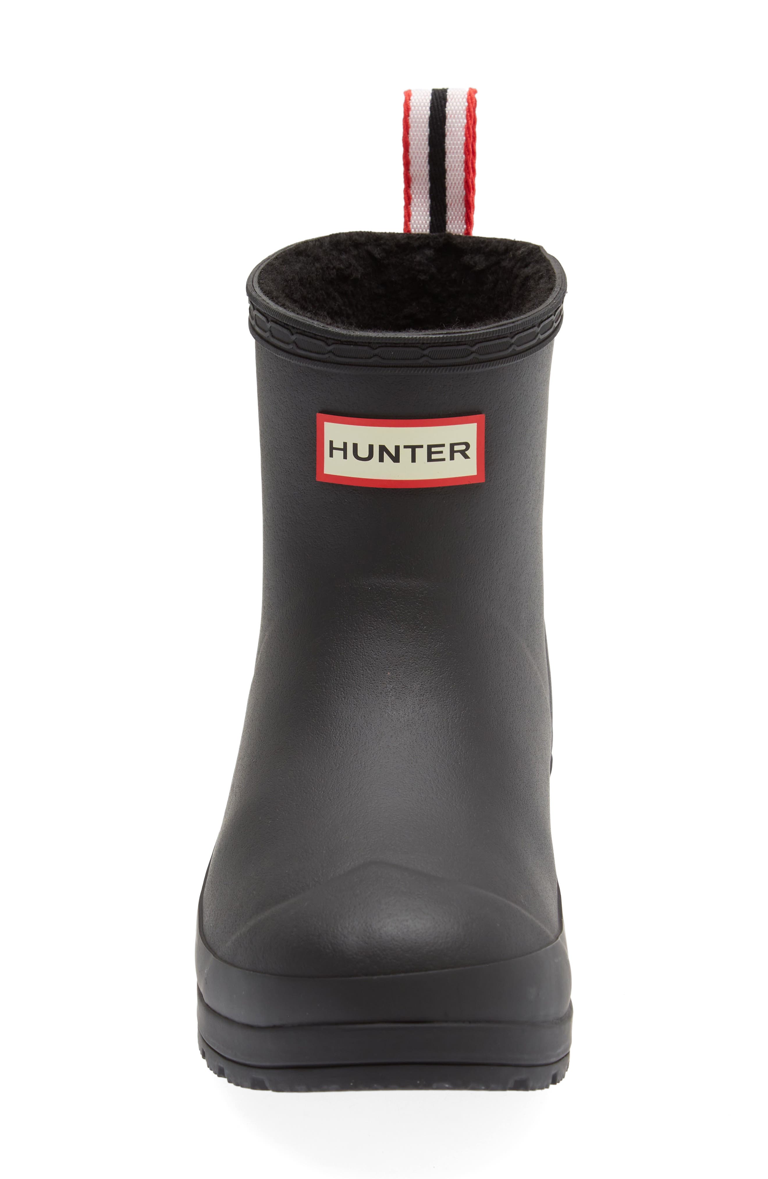 Hunter Play Short Faux Shearling Lined Waterproof Rain Boot, Alternate, color, Dark Black