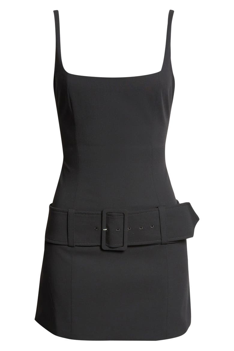 Hami Belted Stretch Suiting Minidress, Alternate, color, BLACK