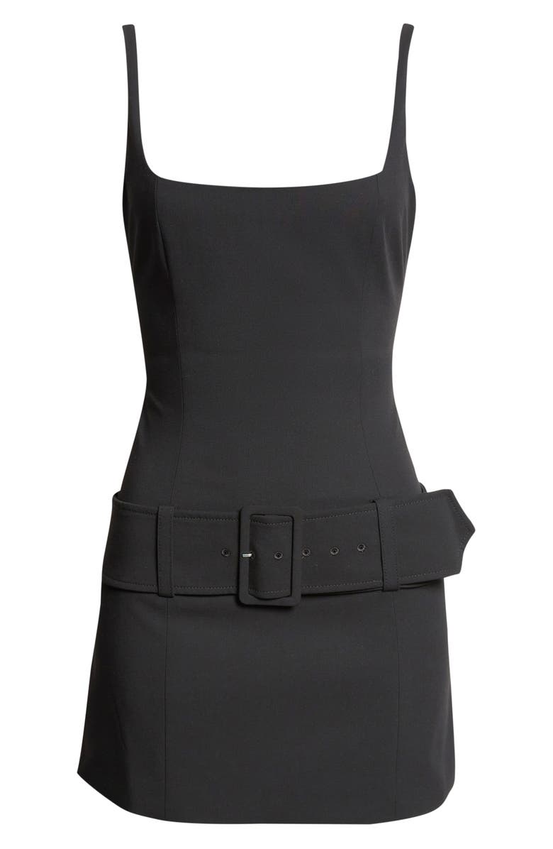Sandy Liang Hami Belted Stretch Suiting Minidress, Main, color, Black