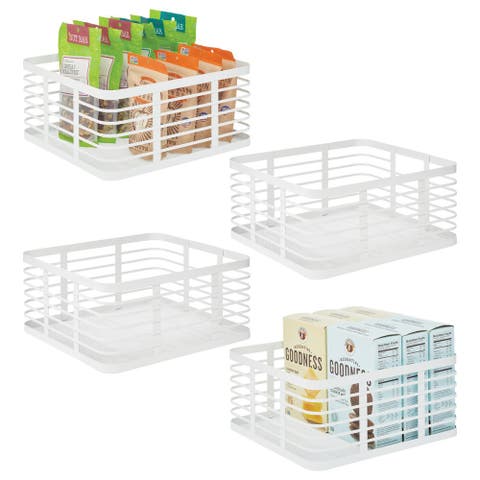 Metal Pantry Basket with Handles - Set of 4 - Matte White