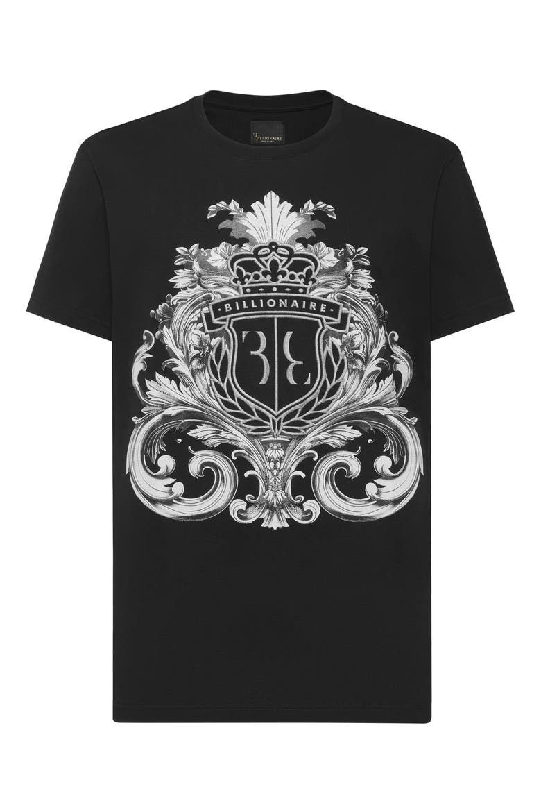 T-Shirt Round Neck Baroque Men, Main, color, black