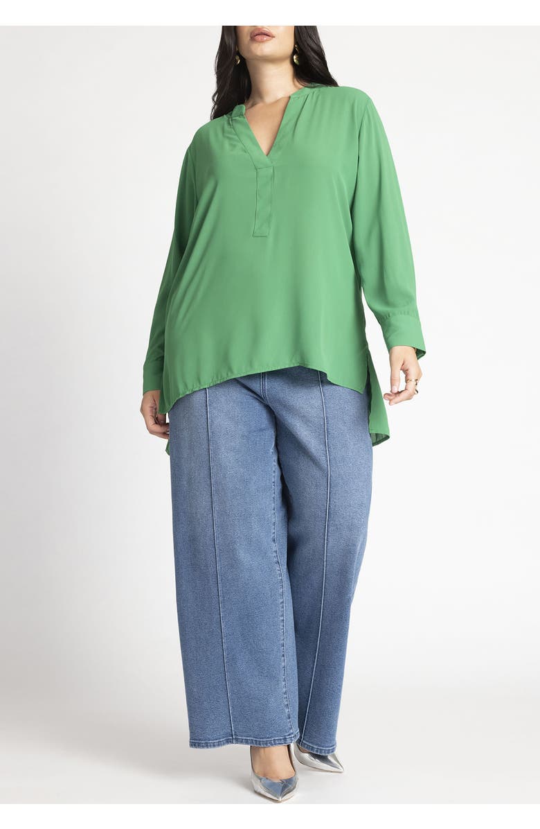 ELOQUII Mandarin Collar Tunic, Alternate, color, Kelly