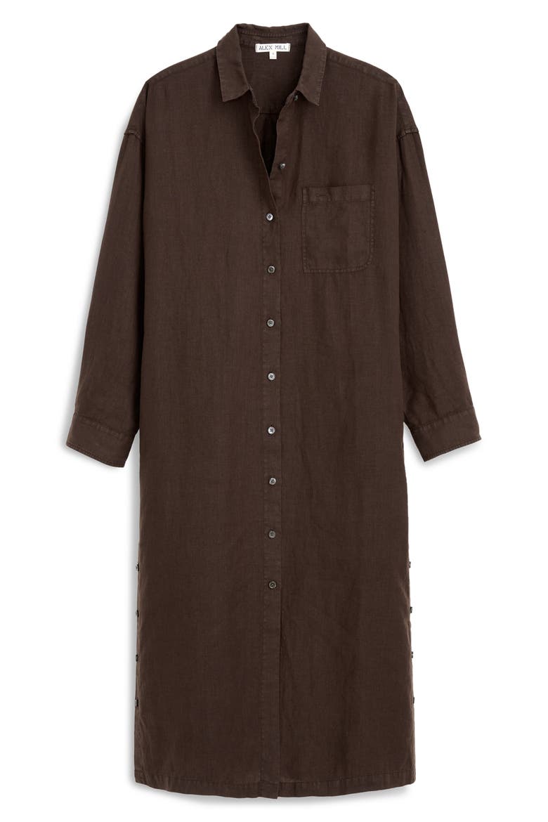 Kerry Linen Midi Shirtdress, Alternate, color, DARK BROWN