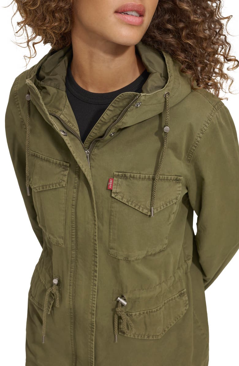 Military Four-Pocket Zip Hooded Jacket
