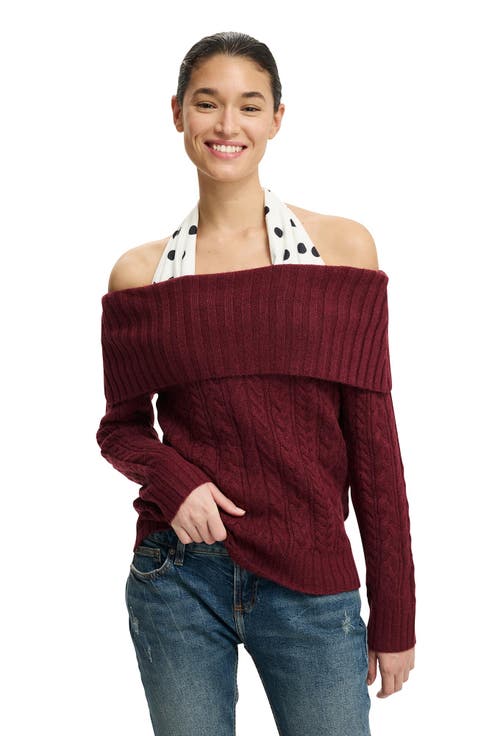 Women's Fluffy Cable Off Shoulder Knit