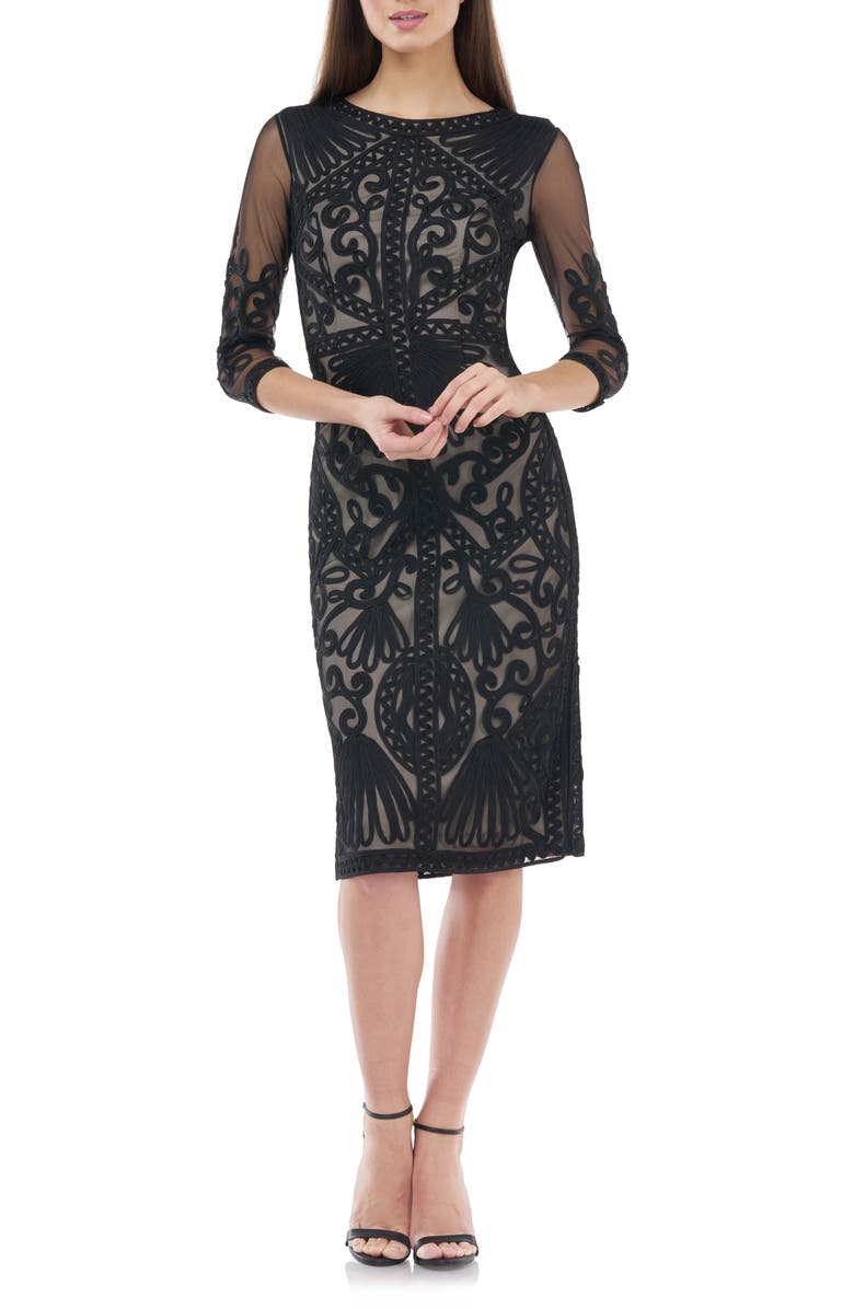 JS Collections Sheer Sleeve Soutache Cocktail Dress, Main, color, 
