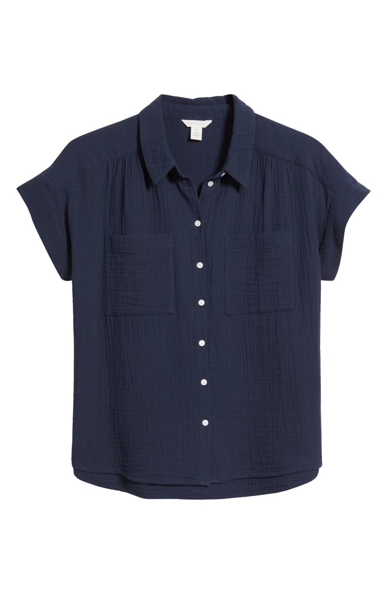 Caslon<sup>®</sup> Cotton Gauze Button-Up Shirt, Alternate, color, Navy Blazer
