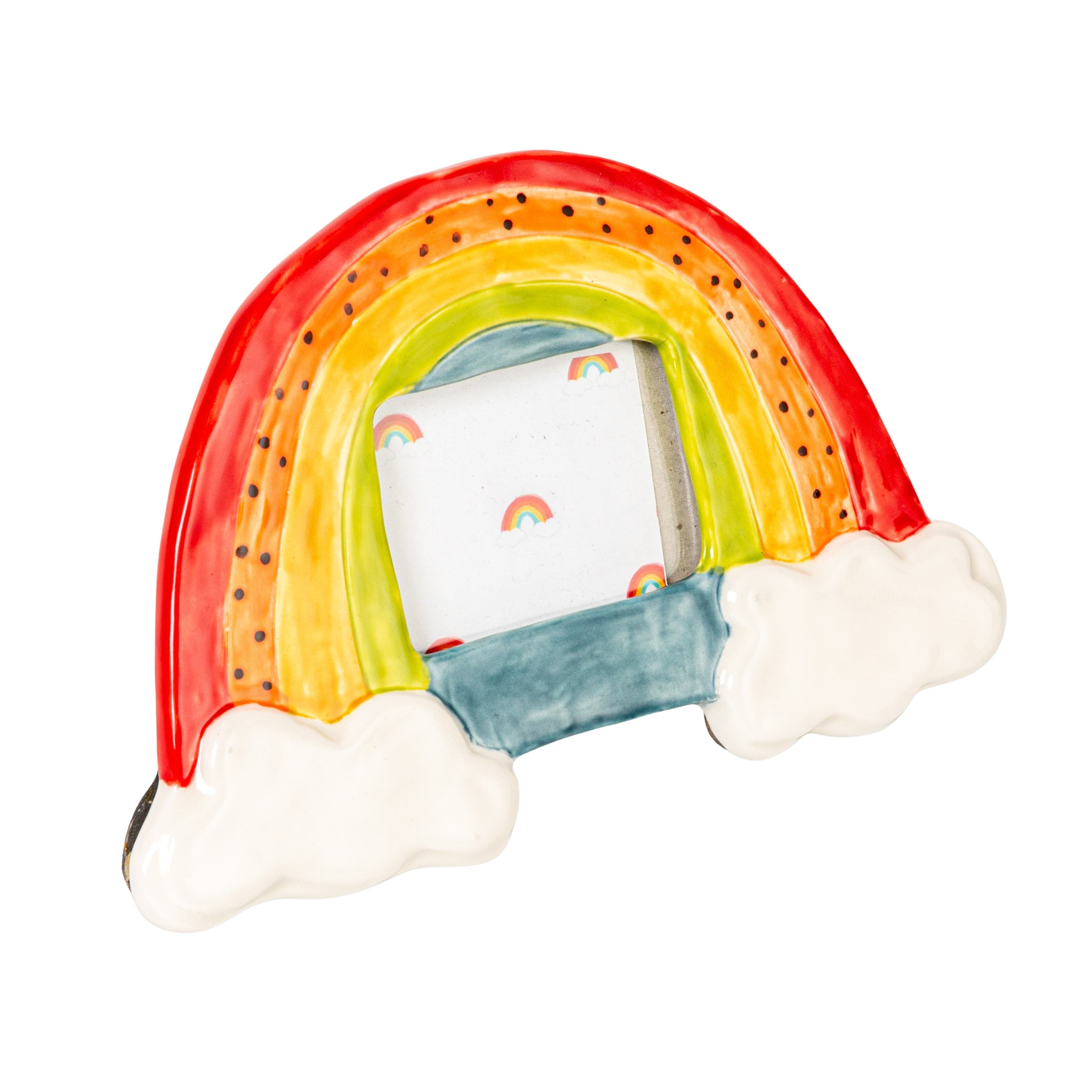 Storied Home Handmade Stoneware Rainbow Shaped Photo Frame, Multicolor